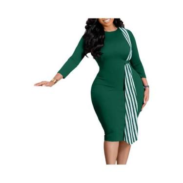 Imagem de Vestido De Escritório Profissional Listrado Para Mulheres Elegante Com