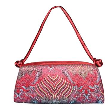 Imagem de Fionling Bolsa feminina estilo chinês brocado com estampa de nuvem vermelha, Padrão de nuvem vermelha