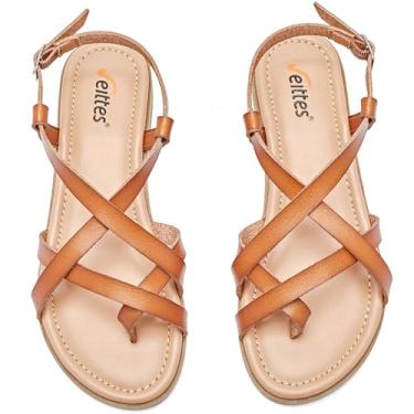 Imagem de Veittes Sandálias Femininas Rasteiras - Sapatos Casuais De Verão Com Tiras Múltiplas Cruzadas E Tiras Cruzadas. (2307028,Lb/Mf,7)