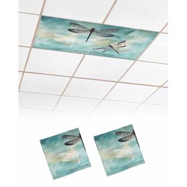 Imagem de Wowouhiya Pacote com 2 capas de luz fluorescente turquesa libélula para luzes de teto, arte moderna ombré, filtros magnéticos para sala de aula, 10 x 5 metros, painel decorativo de sombra de teto para