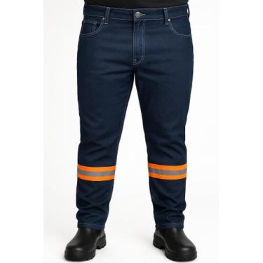 Imagem de Calça Jeans Refletiva Laranja Resistente Trabalho Obra Rodovia Qualida