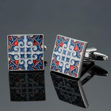 Imagem de Camisa masculina abotoaduras azul esmalte cristal vintage coleção padrão, one size, Metal, Sem Pedra Preciosa