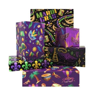 Imagem de Papéis de embrulho de festa de máscaras de carnaval, baile de máscaras e aniversário, 6 folhas, 6 estilos, flor, diamante, máscara, design de venda, plano dobrado 50 x 71 cm por folha