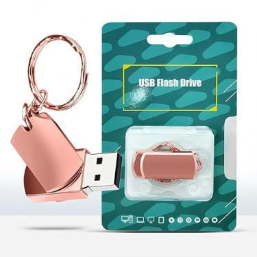 Imagem de Pen drive USB 2.0 de 64 GB para laptop, PC, cartão de memória portátil para backup de armazenamento de dados, pen drive de armazenamento USB com design giratório com chaveiro, ouro rosa