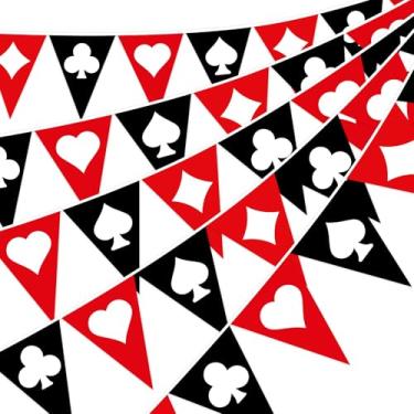 Imagem de FYSUIMU Faixa pendurada para festa de cassino de 9,5 m, galhardete preto vermelho e preto para eventos, tema de jogo, bandeira triangular, tecido, guirlanda para festa noturna de jogos, suprimentos