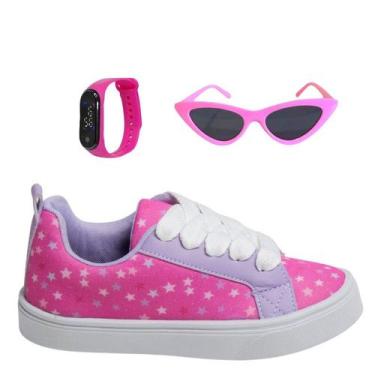 Imagem de Tênis Infantil Feminino Casual Colegial CM Estrela Sereia Meninas Leve