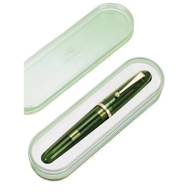 Imagem de EPANO Caneta-tinteiro marfim tamanho grande caneta de resina EF/F/M ponta com conversor grande papelaria escritório material escolar caneta de escrita (verde oliva com caixa, 0,5)