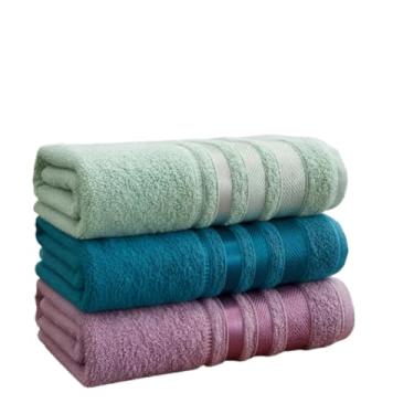 Imagem de Kit C/ 3 Toalhas De Banho Marselha 100% Algodão Alta Absorção - 70cm x 140cm (Verde - Azul - Açai)