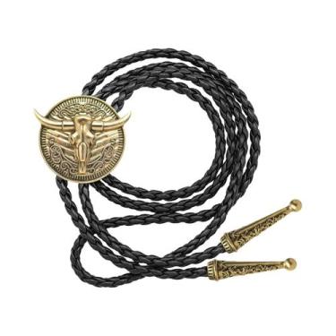 Imagem de Gravata Bolo De Couro Com Caveira Longhorn Vintage Para Homens E Mulhe