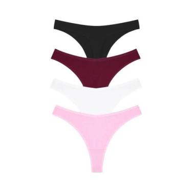 Imagem de Tangas De Algodão Listradas Femininas De Cintura Baixa 4PCS Sexy G-Str