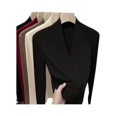 Imagem de Camiseta De Veludo plus Size Feminina Com Decote Em V E Manga Longa, A