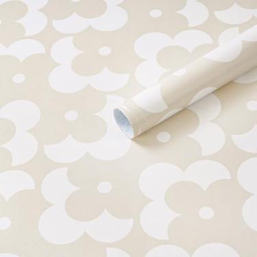 Imagem de Ismoon Papel de parede geométrico Boho Begie Contact Paper 43 cm x 48 cm papel de parede neutro amigável para locatário papel de parede autoadesivo removível para quarto cozinha decoração de parede