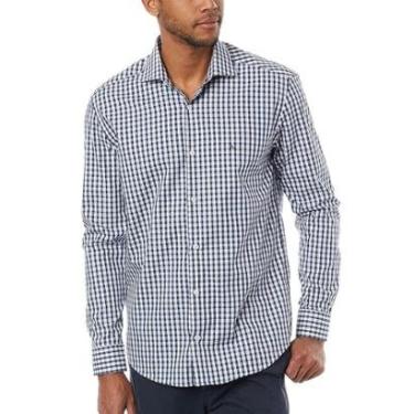 Imagem de Camisa Aramis Masculina Slim Tricoline Micro Xadrez Branco/Marinho-Masculino