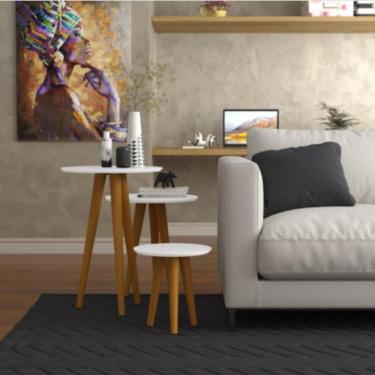 Imagem de Conjunto 3 Mesas Laterais Pés Palito Em Madeira 4305 Sala Branco