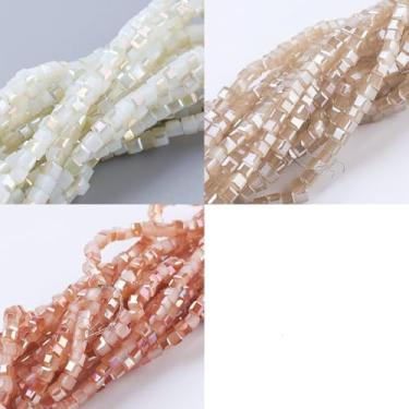 Imagem de 3 fios de contas de vidro de cubo facetado de 2 mm imitação de jade quadrado cristal espaçador contas para fazer joias, colar faça você mesmo, pulseira, brinco, colar, chaveiro, cerca de 195 ~ 200