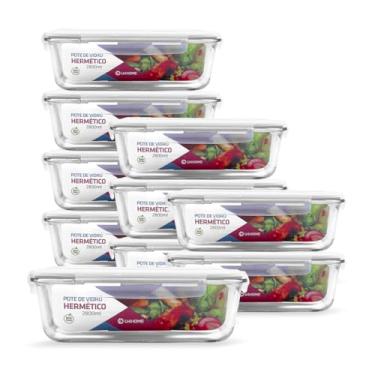 Imagem de Kit 10 Potes de Vidro Retangular com Tampa Hermética 2800ml (Branco)