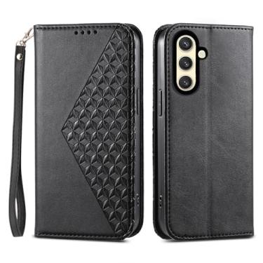 Imagem de Asuwish Capa de telefone para Samsung Galaxy S24 FE 5G Capa carteira com protetor de tela de vidro temperado flip alça de pulso porta-cartão de crédito suporte robusto Folio Cell S 24 EF AI S24FE 24S