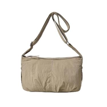 Imagem de CHENXIAOHONG Bolsa transversal feminina de nylon, bolsa de ombro feminina leve e impermeável, bolsa média casual para uso diário(Cáqui)