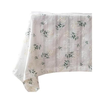 Imagem de Toalha de mesa floral de algodão, decoração de mesa de chá, capa de mesa retangular para cozinha, casamento, sala de jantar (branca, 140 x 300 cm)