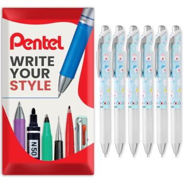 Imagem de Pentel Energel BLN75 Caneta esferográfica retrátil de tinta gel – 0,5 mm – 54% reciclada – tinta preta – na embalagem de travesseiro (pacote com 6, Takigori)