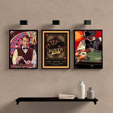 Imagem de Kit 3 Quadros Baralho Poker Night 45X34Cm - Madeira Preta - Quadros On