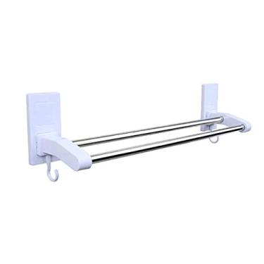 Imagem de 3FLQOOPP Suporte de toalha com gancho autoadesivo montado na parede de aço inoxidável sem perfuração barra de toalha de banheiro dupla (opcional de camada única e dupla)/camada única