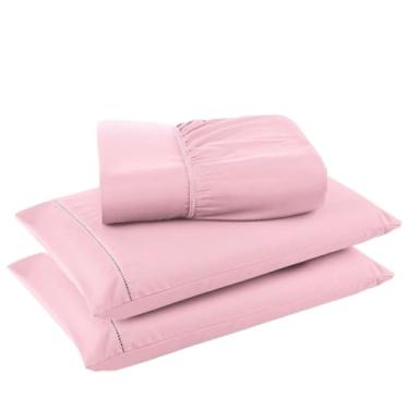 Imagem de Jogo De Lençol Com 3 Peças, Fronha Com Ponto Palito, Tecido Suave(Rose,Solteiro)