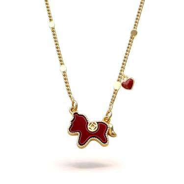 Imagem de Zurlcdye Colar de cavalo feminino coração vermelho boa sorte ouro delicado pingente fofo declaração colar grosso moderno joias presentes de aniversário, Zinco, Sem Pedra Preciosa