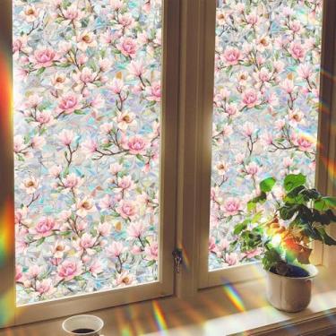 Imagem de Meetcolor Magnolia Película de privacidade para janela decorativa de filme arco-íris, vitral estático 3D para porta de vidro, quarto, casamento, dia dos namorados, adesivos, 43 x 100 cm