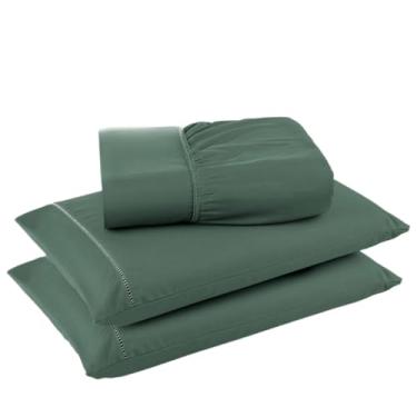 Imagem de Jogo De Lençol Com 3 Peças, Fronha Com Ponto Palito, Tecido Suave(verde,Casal)