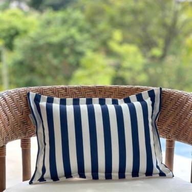 Imagem de Capa Almofada Listras Impermeável Área Externa 45x30 Azul - AMOFADAS