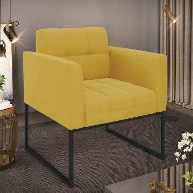 Imagem de Poltrona Sala Decorativa Elisa Base Industrial Preta Veludo Mostarda D03 - D`rossi