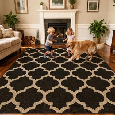 Imagem de Tapete de juta fácil marroquino lavável, 12 x 18 cm, preto, neutro, boho, exterior, pátio, casa de fazenda, tapetes grandes, tecido ultrafino, antiderrapante, para sala de estar, quarto, sala de aula