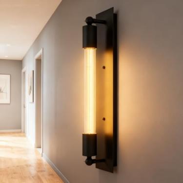 Imagem de FLSNT Arandela de parede preta, luz regulável para banheiro com LED branco macio de 2700K, iluminação moderna de banheiro para espelho, arandela de quarto, lâmpada de corredor e sala de estar