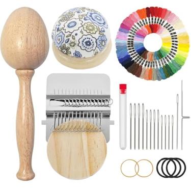 Imagem de Kit de remendo de tricô PatchMaker 2.0, tear portátil de cogumelo com 9 peças de agulhas grandes para olhos 50 cores para reparo de furos em meias e jeans, conjunto de ferramentas de tecelagem para