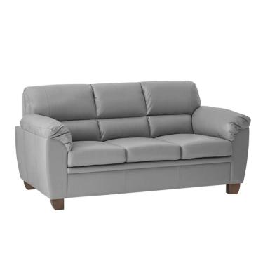 Imagem de Sofá 3 Lugares Sala de Estar Pés em Madeira Nauru Couro Cinza - Gran Belo