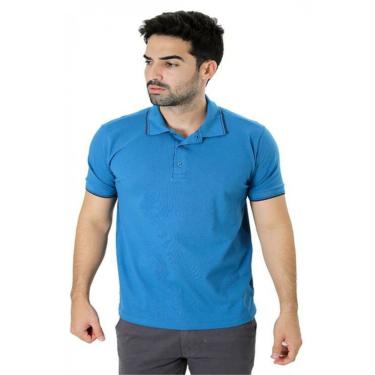 Imagem de Camiseta Masculina Gola Polo Ixória Azul Piquet Gold Com Elastano