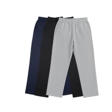 Imagem de Kit 3 Calças de Moletom Unissex Tecido Grosso Azul Preto e Cinza - ZZ,