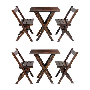 Imagem de Kit 2 Jogos De Mesa Aparador Bar Dobrável Com 2 Cadeiras Em Madeira Maciça - Imbuia - Marrom