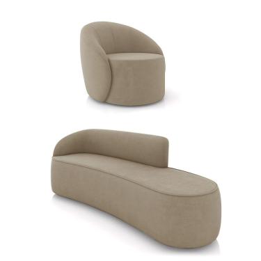 Imagem de Sofá 4 Lugares Orgânico 220cm Morgan E Poltrona Lua Suede Marrom Rato D03 - D'rossi