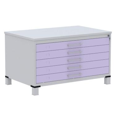 Imagem de Mapoteca 5 Gavetas Pandin 120 Cm (larg) Inmetro Tampo Mdp Cinza Estrutura Aço Cinza Gavetas Lilás