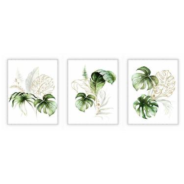 Imagem de Kit Com 3 Quadros Decorativos Florais Com Moldura Para Sala Quarto Escritório 42x52 Floral 018
