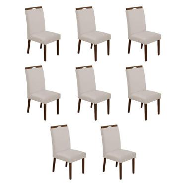 Imagem de Kit 8 Cadeiras De Jantar Madeira Maciça Mel Premium Heloísa Veludo Bege - Cor: Bege
