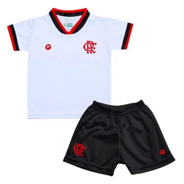Imagem de Conjunto Bebê Flamengo Uniforme Branco e Preto Torcida Baby