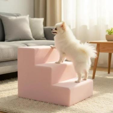 Imagem de Escada Colorida Estofada para Pets com 3 degraus - Sami Comfort, Rosa