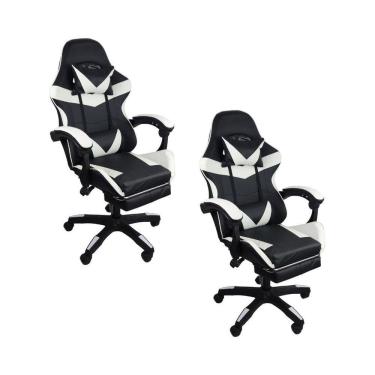 Imagem de Kit 2 Cadeiras Gamer Stillus Ergonômica Com Apoio Para Os Pés - Preto E Branco