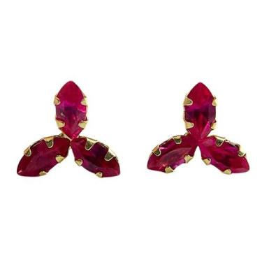 Imagem de Brinco em Ouro 18k Trevo Navete Vermelho - Joia Exclusiva - Justino Ri