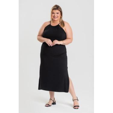 Imagem de Vestido Longo Plus Size c/ Alças e Amarração Decote e Abertura Lateral