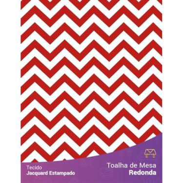 Imagem de Toalha de Mesa Redonda em Tecido Jacquard Estampado Chevron Vermelho, 