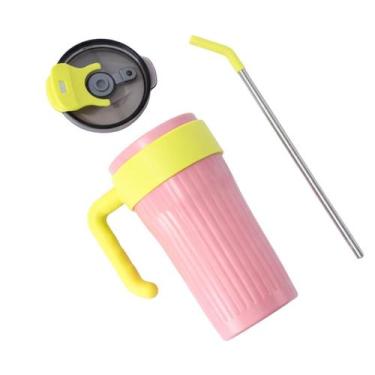 Imagem de Copo Garrafa 860Ml Com Alça E Canudo De Silicone - Rosa - Tesoura de O